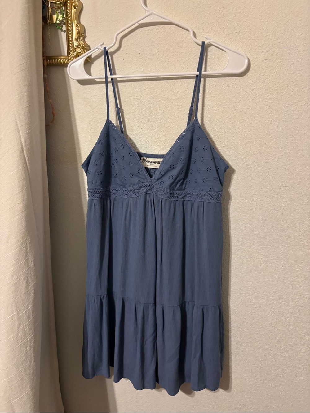 No Boundaries Dusty Blue Eyelet Mini Dress
